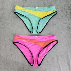 Lot of Two Unbranded‎ Swim Bottoms Womens L Pink/Orange Blue/Yellow Bikini Beach